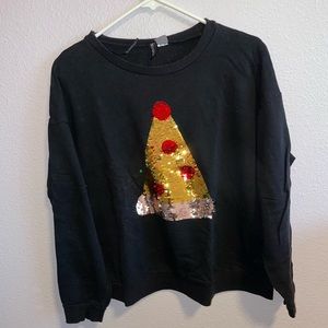 Pizza/Santa Hat sequined crewneck